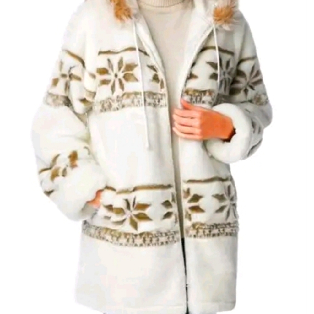 Snowflake Faux Fur Jacket/Coat. Woman Within size 1X, EUC